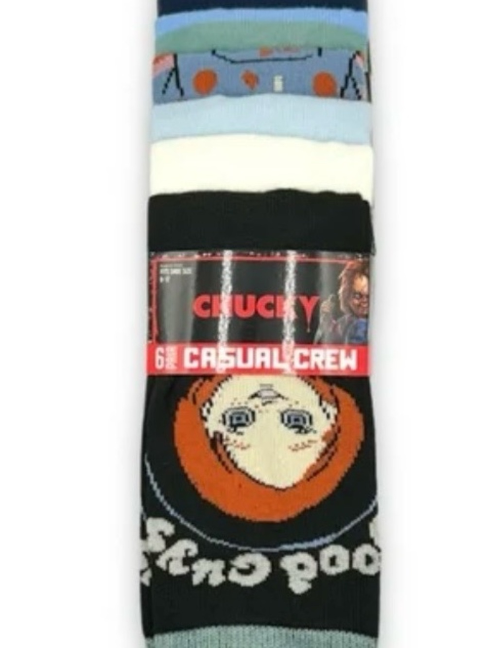 Chucky Men's Casual Crew Socks - Black & Multi Color (6-Pack)